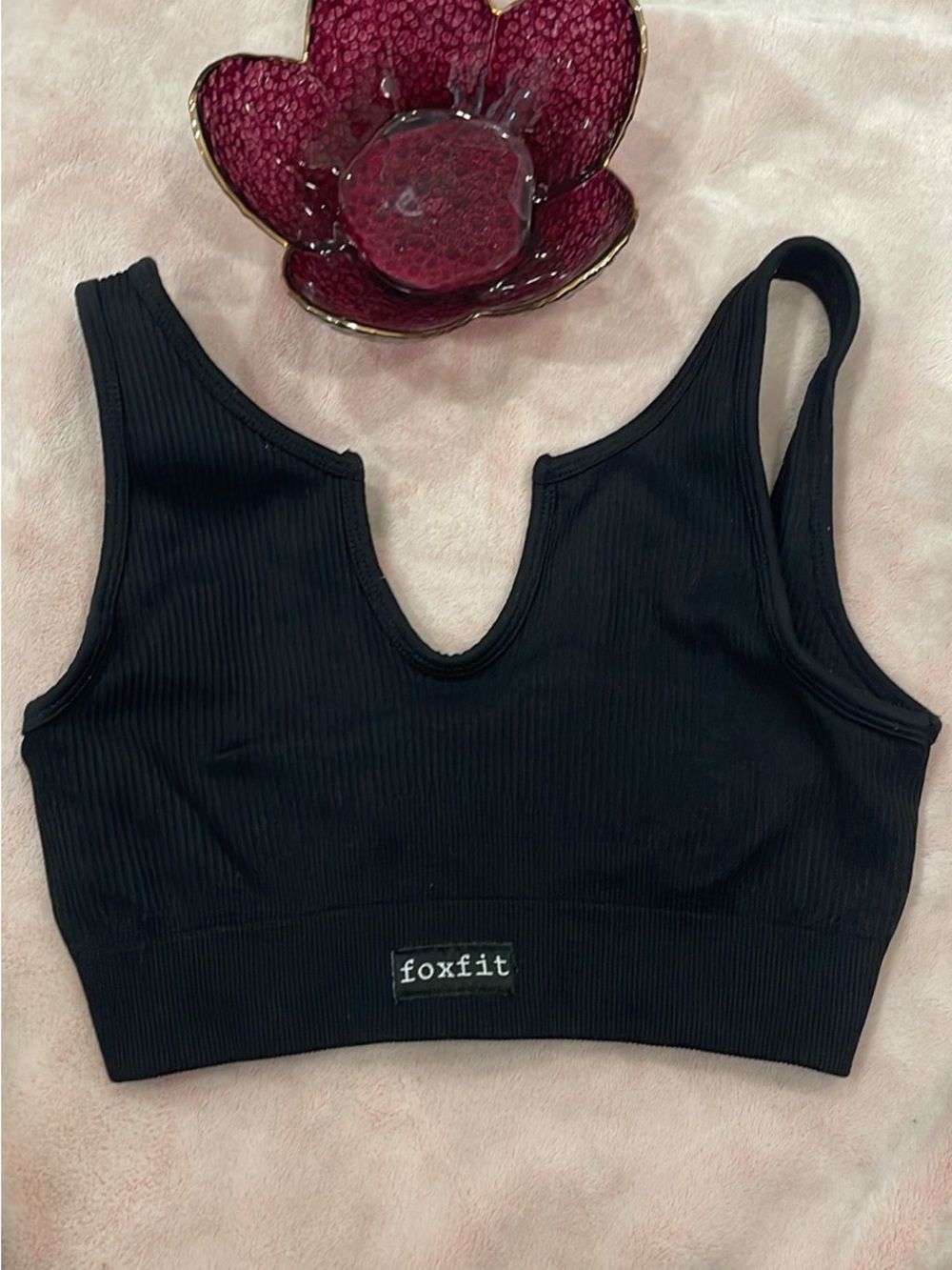 Fox Black Ribbed V-Notch Sports Bralette - Picture 1 of 2